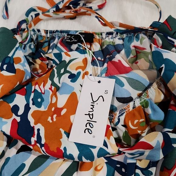 Simplee floral tropical dress open back front slit Small‎ - Picture 10 of 10